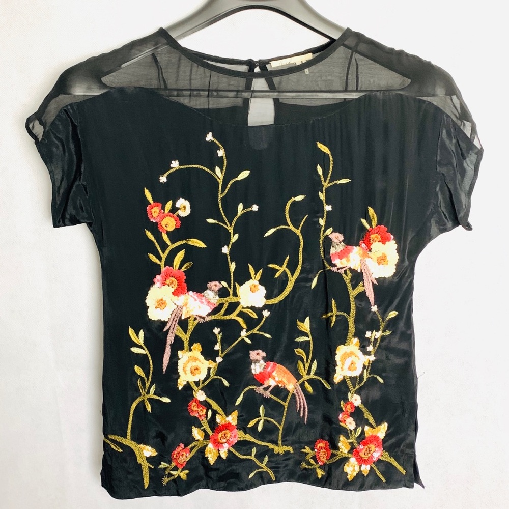 Anthropologie Floreat Black Sequined Bird Top XXSP